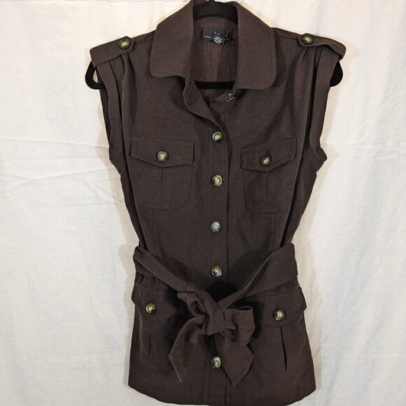 Iz Byer Jackets & Blazers - IZ Byer Brown Button Down Utility Vest w/Waist Tie Juniors Size M